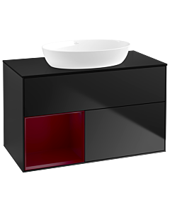 Villeroy und Boch Finion Waschtischunterschrank GA12HBPD 100cm, Abdeckplatte black matt, Emotion, Regale Peony matt lacquer, Black matt lacquer