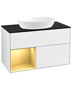 Villeroy und Boch Finion Villeroy und Boch Finion GA12HFGF 100cm, cover plate black matt, Emotion, shelves gold matt lacquer, glossy white lacquer