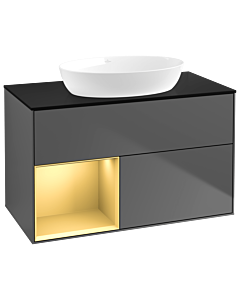 Villeroy und Boch Finion Waschtischunterschrank GA12HFGK 100cm, Abdeckplatte black matt, Emotion, Regale Gold matt lacquer, Anthracite matt