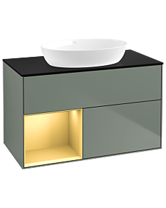 Villeroy und Boch Finion Waschtischunterschrank GA12HFGM 100cm, Abdeckplatte black matt, Emotion, Regale Gold matt lacquer, Olive Matt Lacquer