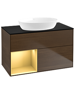 Villeroy und Boch Finion Villeroy und Boch Finion GA12HFGN 100cm, cover plate black matt, Emotion, shelves gold matt lacquer, walnut veneer