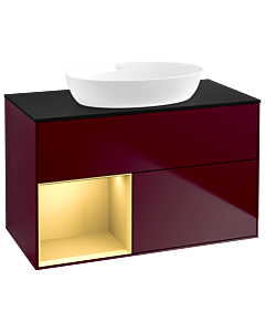 Villeroy und Boch Finion Waschtischunterschrank GA12HFHB 100cm, Abdeckplatte black matt, Emotion, Regale Gold matt lacquer, Peony Matt