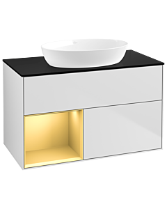 Villeroy und Boch Finion Villeroy und Boch Finion GA12HFMT 100cm, cover plate black matt, Emotion, shelves gold matt lacquer, white matt lacquer