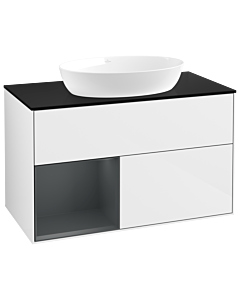 Villeroy und Boch Finion Villeroy und Boch GA12HGGF 100cm, plaque de recouvrement noire mate, Emotion, étagères laqué mat Midnight, laqué blanc brillant