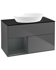 Villeroy und Boch Finion Villeroy und Boch GA12HGGK 100cm, plaque de recouvrement noir mat, Emotion, étagères laqué mat Midnight, anthracite mat