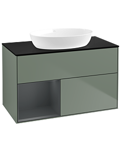 Villeroy und Boch Finion Waschtischunterschrank GA12HGGM 100cm, Abdeckplatte black matt, Emotion, Regale Midnight matt lacquer, Olive Matt Lacquer