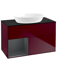 Villeroy und Boch Finion Villeroy und Boch GA12HGHB 100cm, plaque de recouvrement noire mate, Emotion, étagères laqué mat Midnight, Peony Matt