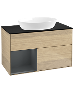 Villeroy und Boch Finion Villeroy und Boch GA12HGPC 100cm, plaque de recouvrement noir mat, Emotion, étagères laqué mat Midnight, Oak Veneer