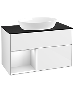 Villeroy und Boch Finion Waschtischunterschrank GA12MTGF 100cm, Abdeckplatte black matt, Emotion, Regale White matt lacquer, Glossy white lacquer