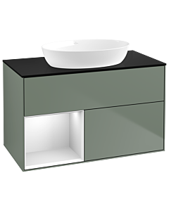 Villeroy und Boch Finion Villeroy und Boch GA12MTGM 100cm, plaque de recouvrement noire mate, Emotion, étagères Olive Matt Lacquer blanc mat, Olive Matt Lacquer