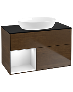 Villeroy und Boch Finion Villeroy und Boch Finion GA12MTGN 100cm, cover plate black matt, Emotion, shelves white matt lacquer, walnut veneer