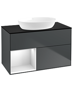 Villeroy und Boch Finion Waschtischunterschrank GA12MTHG 100cm, Abdeckplatte black matt, Emotion, Regale White matt lacquer, Midnight Blue Matt Lacquer