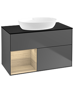 Villeroy und Boch Finion Waschtischunterschrank GA12PCGK 100cm, Abdeckplatte black matt, Emotion, Regale Oak Veneer, Anthracite matt