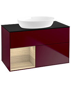 Villeroy und Boch Finion Waschtischunterschrank GA12PCHB 100cm, Abdeckplatte black matt, Emotion, Regale Oak Veneer, Peony Matt