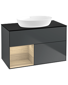 Villeroy und Boch Finion Villeroy und Boch GA12PCHG 100cm, plaque de recouvrement noire mate, Emotion, étagères Oak Veneer , Midnight Blue Matt Lacquer