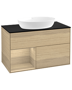 Villeroy und Boch Finion Waschtischunterschrank GA12PCPC 100cm, Abdeckplatte black matt, Emotion, Regale Oak Veneer, Oak Veneer
