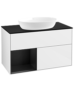 Villeroy und Boch Finion Waschtischunterschrank GA12PDGF 100cm, Abdeckplatte black matt, Emotion, Regale Black matt lacquer, Glossy white lacquer