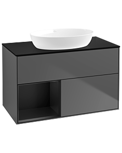 Villeroy und Boch Finion Villeroy und Boch GA12PDGK 100cm, plaque de recouvrement noir mat, Emotion, étagères Laque noire mate, anthracite mat