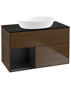 Villeroy und Boch Finion Villeroy und Boch Finion GA12PDGN 100cm, cover plate black matt, Emotion, shelves black matt lacquer, walnut veneer