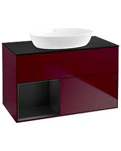 Villeroy und Boch Finion Villeroy und Boch GA12PDHB 100cm, plaque de recouvrement noir mat, Emotion, étagères laqué noir mat, Peony Matt