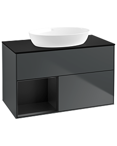 Villeroy und Boch Finion Waschtischunterschrank GA12PDHG 100cm, Abdeckplatte black matt, Emotion, Regale Black matt lacquer, Midnight Blue Matt Lacquer