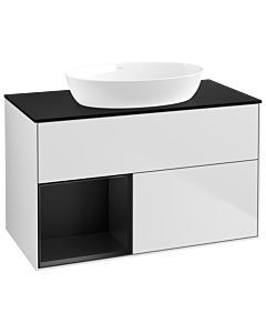 Villeroy und Boch Finion Villeroy und Boch GA12PDMT 100cm, plaque de recouvrement noir mat, Emotion, étagères Laque noire mate, Laque blanche mate