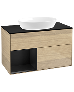 Villeroy und Boch Finion Villeroy und Boch GA12PDPC 100cm, plaque de recouvrement noir mat, Emotion, étagères laqué noir mat, Oak Veneer