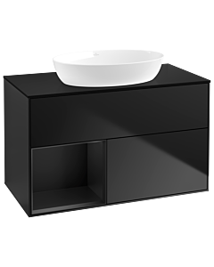 Villeroy und Boch Finion Waschtischunterschrank GA12PDPD 100cm, Abdeckplatte black matt, Emotion, Regale Black matt lacquer, Black matt lacquer