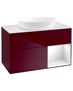 Villeroy und Boch Finion Waschtischunterschrank GA21GFHB 100cm, Abdeckplatte white matt, Emotion, Regale Glossy white lacquer, Peony Matt