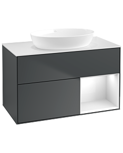 Villeroy und Boch Finion Waschtischunterschrank GA21GFHG 100cm, Abdeckplatte white matt, Emotion, Regale Glossy white lacquer, Midnight Blue Matt Lacquer