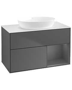 Villeroy und Boch Finion Waschtischunterschrank GA21GKGK 100cm, Abdeckplatte white matt, Emotion, Regale Anthracite matt lacquer, Anthracite matt