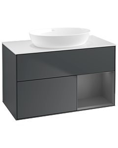 Villeroy und Boch Finion Waschtischunterschrank GA21GKHG 100cm, Abdeckplatte white matt, Emotion, Regale Anthracite matt lacquer, Midnight Blue Matt Lacquer