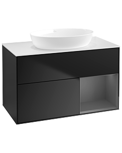 Villeroy und Boch Finion Waschtischunterschrank GA21GKPD 100cm, Abdeckplatte white matt, Emotion, Regale Anthracite matt lacquer, Black matt lacquer