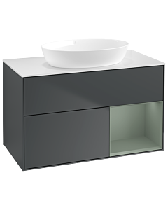 Villeroy und Boch Finion Villeroy und Boch GA21GMHG 100cm, plaque de recouvrement blanc mat, Emotion, étagères laqué olive mat, Midnight Blue Matt Lacquer