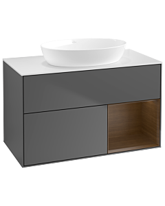 Villeroy und Boch Finion Waschtischunterschrank GA21GNGK 100cm, Abdeckplatte white matt, Emotion, Regale Walnut Veneer, Anthracite matt