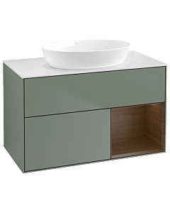 Villeroy und Boch Finion Villeroy und Boch GA21GNGM 100cm, plaque de recouvrement blanc mat, emotion, étagères Walnut Veneer , Olive Matt Lacquer