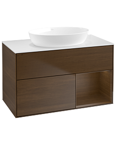 Villeroy und Boch Finion Waschtischunterschrank GA21GNGN 100cm, Abdeckplatte white matt, Emotion, Regale Walnut Veneer, Walnut veneer