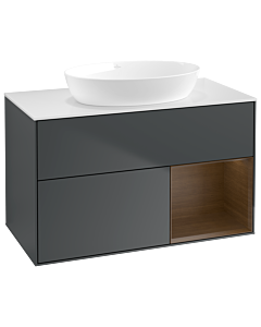 Villeroy und Boch Finion Villeroy und Boch GA21GNHG 100cm, plaque de recouvrement blanc mat, Emotion, étagères Walnut Veneer , Midnight Blue Matt Lacquer