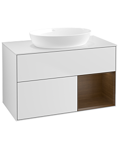 Villeroy und Boch Finion Waschtischunterschrank GA21GNMT 100cm, Abdeckplatte white matt, Emotion, Regale Walnut Veneer, White matt lacquer