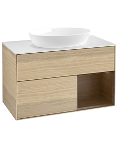 Villeroy und Boch Finion Waschtischunterschrank GA21GNPC 100cm, Abdeckplatte white matt, Emotion, Regale Walnut Veneer, Oak Veneer