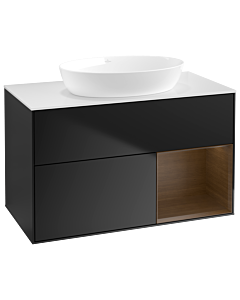 Villeroy und Boch Finion Villeroy und Boch Finion GA21GNPD 100cm, cover plate white matt, Emotion, shelves Walnut Veneer , black matt lacquer