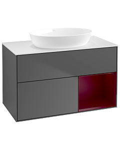 Villeroy und Boch Finion Waschtischunterschrank GA21HBGK 100cm, Abdeckplatte white matt, Emotion, Regale Peony matt lacquer, Anthracite matt