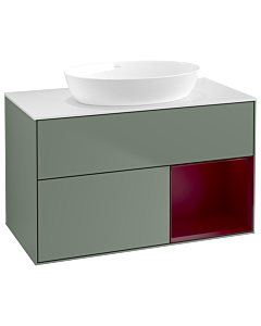 Villeroy und Boch Finion Waschtischunterschrank GA21HBGM 100cm, Abdeckplatte white matt, Emotion, Regale Peony matt lacquer, Olive Matt Lacquer