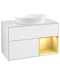 Villeroy und Boch Finion Waschtischunterschrank GA21HFGF 100cm, Abdeckplatte white matt, Emotion, Regale Gold matt lacquer, Glossy white lacquer