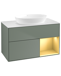 Villeroy und Boch Finion Waschtischunterschrank GA21HFGM 100cm, Abdeckplatte white matt, Emotion, Regale Gold matt lacquer, Olive Matt Lacquer