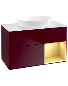 Villeroy und Boch Finion Waschtischunterschrank GA21HFHB 100cm, Abdeckplatte white matt, Emotion, Regale Gold matt lacquer, Peony Matt