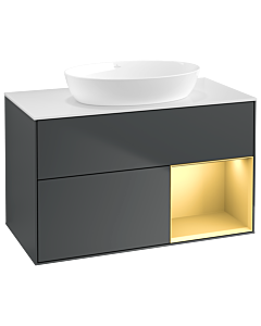 Villeroy und Boch Finion Villeroy und Boch GA21HFHG 100cm, plaque de recouvrement blanc mat, Emotion, étagères laqué mat or, Midnight Blue Matt Lacquer