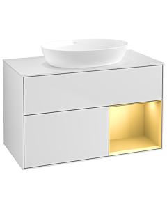 Villeroy und Boch Finion Waschtischunterschrank GA21HFMT 100cm, Abdeckplatte white matt, Emotion, Regale Gold matt lacquer, White matt lacquer