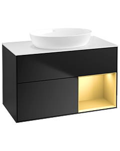 Villeroy und Boch Finion Waschtischunterschrank GA21HFPD 100cm, Abdeckplatte white matt, Emotion, Regale Gold matt lacquer, Black matt lacquer