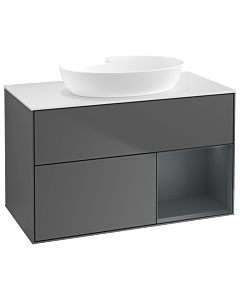 Villeroy und Boch Finion Waschtischunterschrank GA21HGGK 100cm, Abdeckplatte white matt, Emotion, Regale Midnight matt lacquer, Anthracite matt